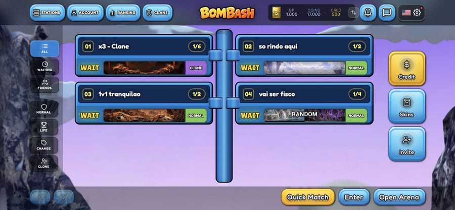 Lista de arenas abertas esperando players